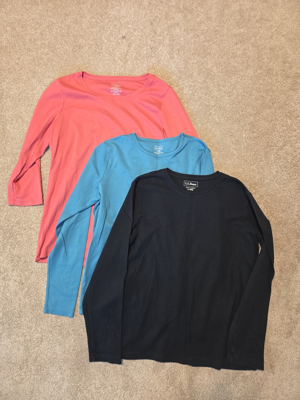 L.L.Bean Black Long Sleeve Tee + Coral & Teal Layering Tops